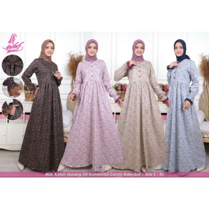 gamis katun jepang indah collection motif bunga
