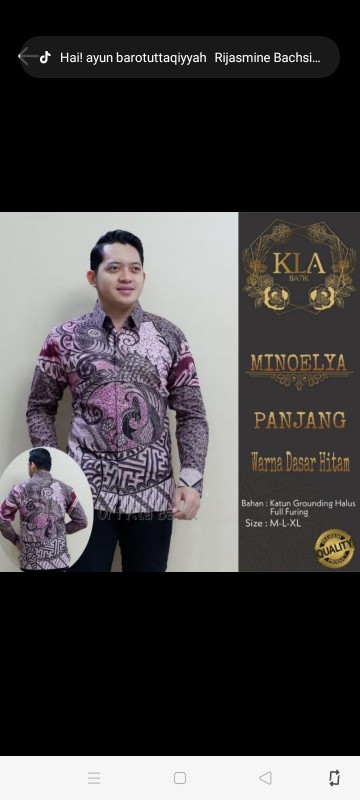 Minoelya Kemeja Batik Pria Lengan Panjang Full Furing Katun Halus Primisima