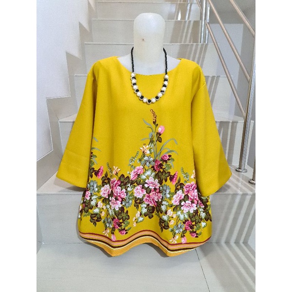 Blouse Scuba Premium Import Jumbo 2XL-3XL-Motif D - Kuning