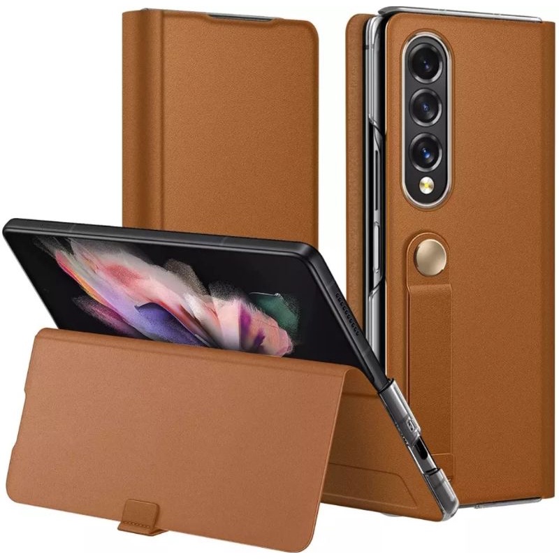 Official Samsung Flip Cover Leather Case Samsung Galaxy Z Fold 3 Fold3 Original Stand Casing Kulit