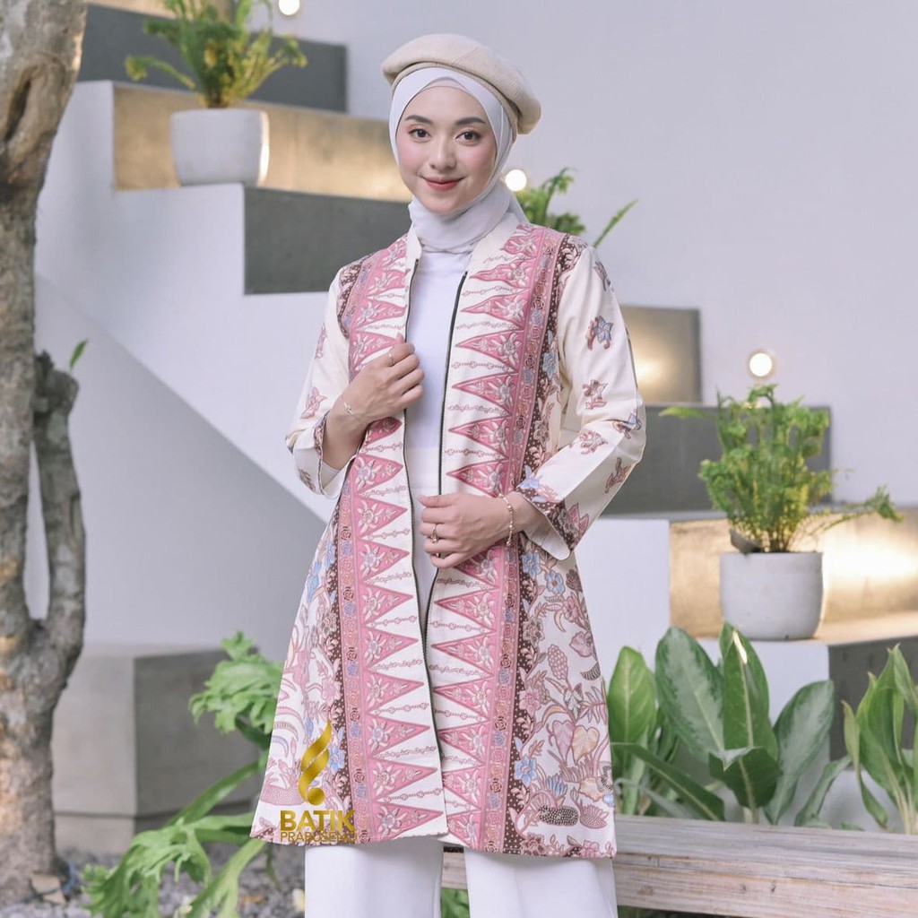 Batik Prabuseno Model TUNIK Motif AMBAR Batik Wanita Lengan Panjang Original Prabuseno Modern Premiu