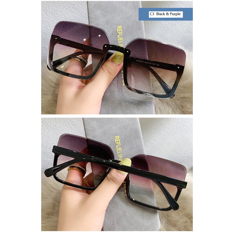 Kacamata Hitam Uv400 Bentuk Kotak Oversized Bahan Metal Semi-rimless Gaya Retro Untuk Pria Dan Wanita