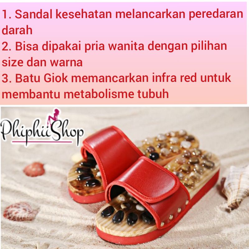 Sandal Refleksi Batu Giok Agate Ori Jade Gem Stone Rematik Kesehatan