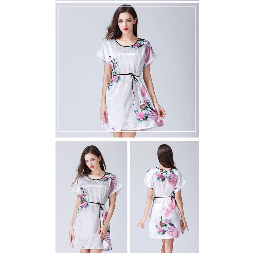 CD Wanita Baju Tidur Satin Sleepwear Wanita Lingerie Nightdress A167 - Putih Murah