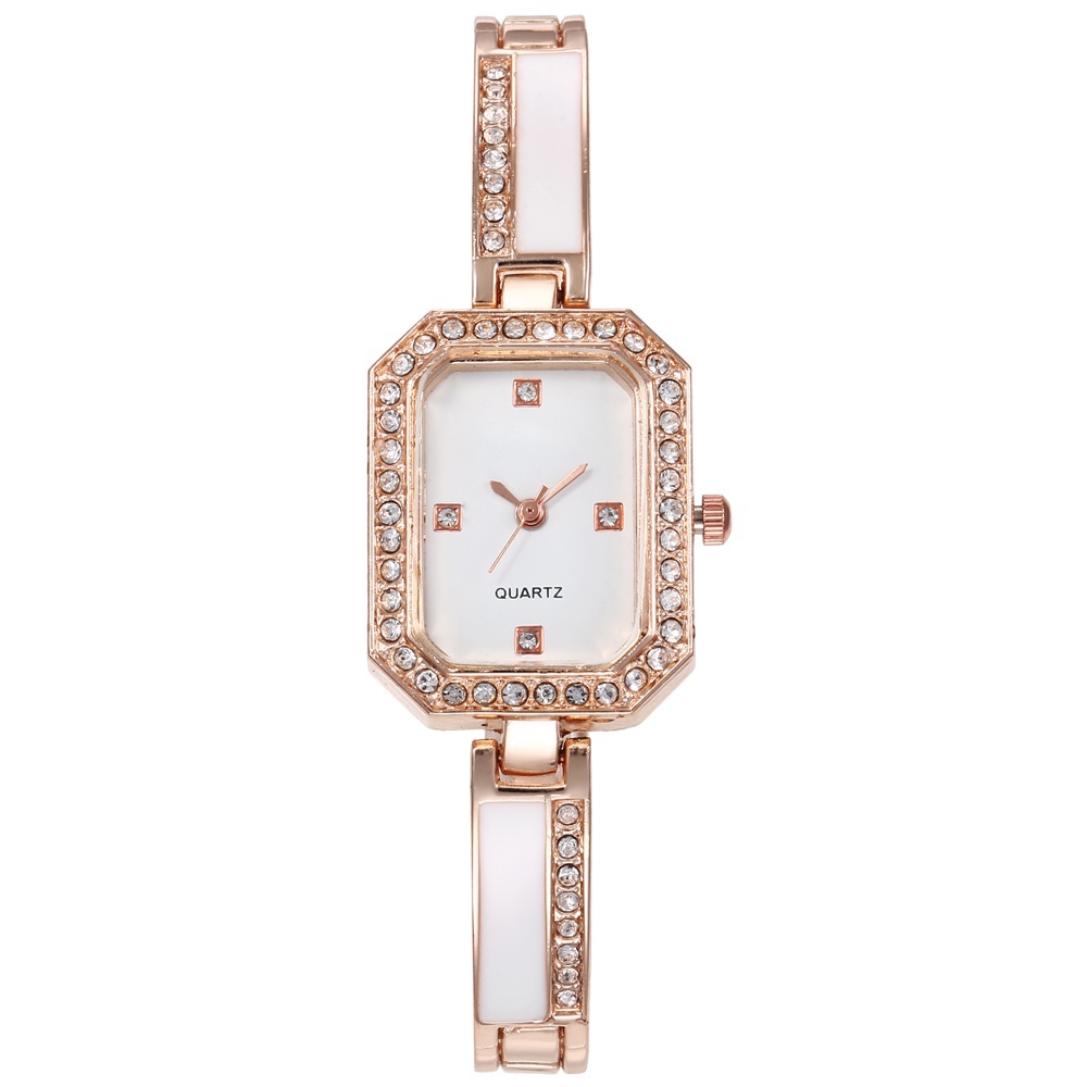 COD Jam Tangan Quartz Strap  Analog Casual Gaya Retro Untuk Wanita Watch Korean Fashion W187-Rose goid putih
