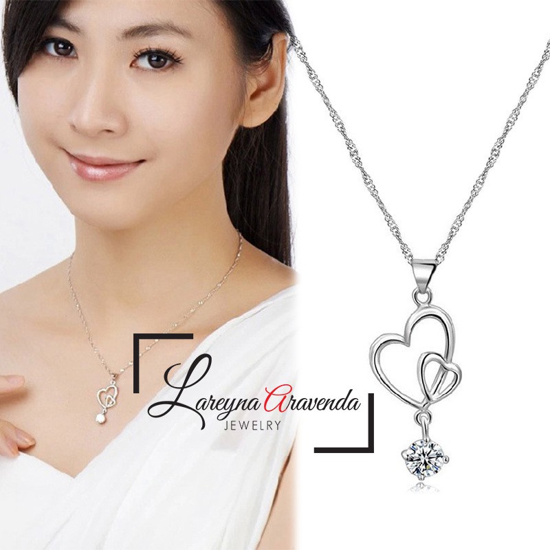 Kalung Wanita Titanium Liontin Model Love Kristal Crystal KL019