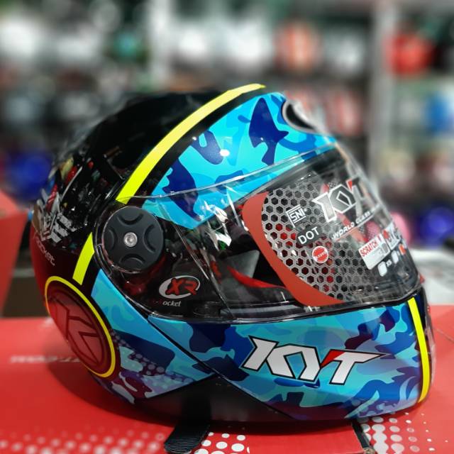 Helm KYT X-Rocket #Retro Black/Blue/Yellow Flue #FullFace Single Visor