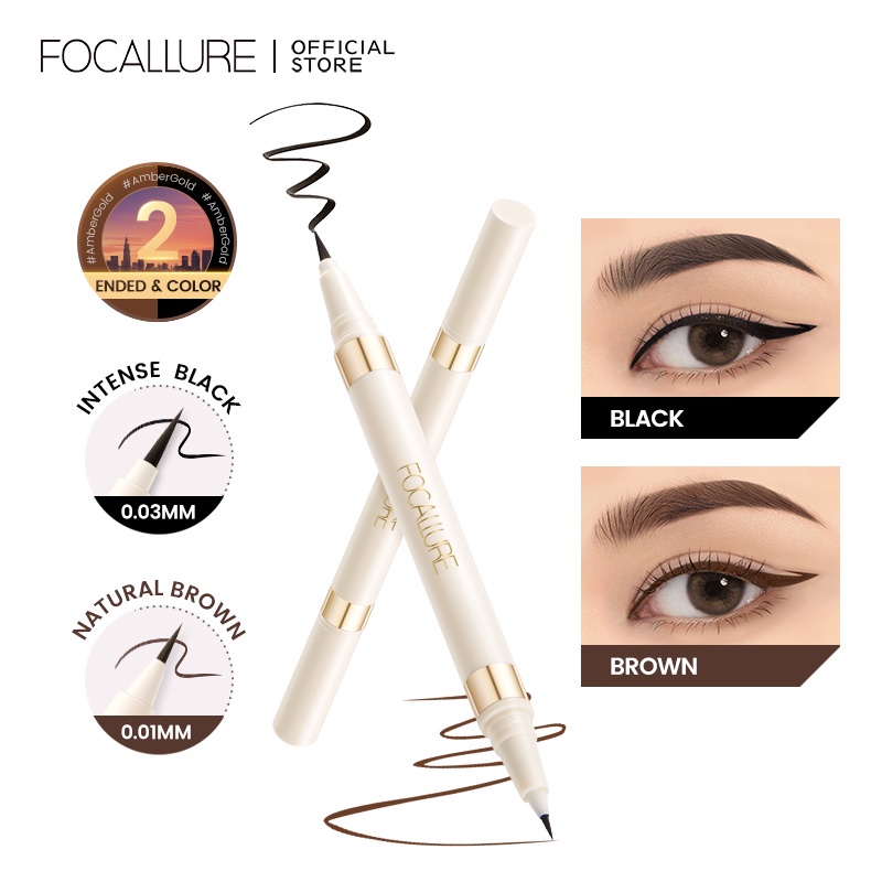 FOCALLURE Double head 2-in-1 Waterproof Liquid Eyeliner Fine Tip Quick Dry Waterproof Long-last 2 Shades Black Brown 2 IN 1