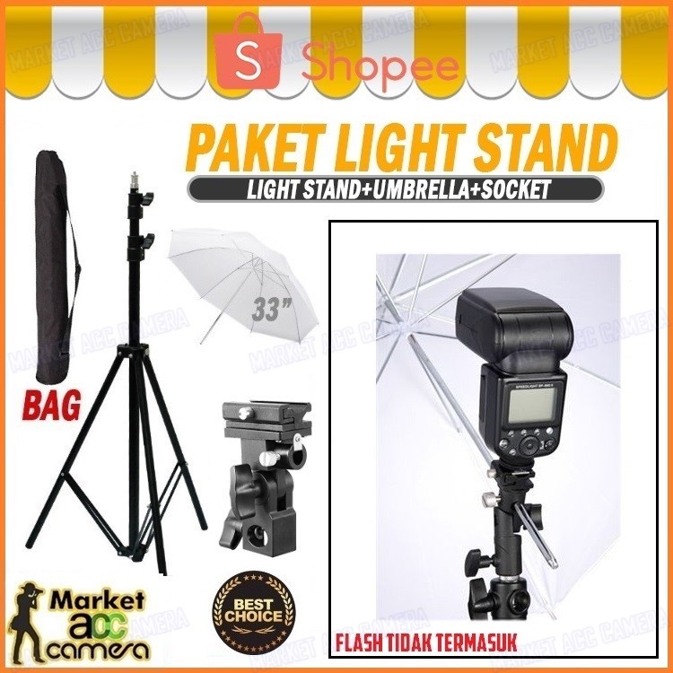 Jual Paket Light Stand Strobist (Light Stand + Flash Holder B + Payung