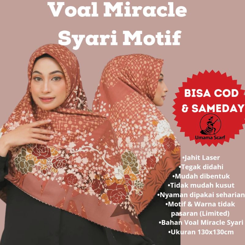 [Limited Edition] Hijab Syari Motif Hijab Segiempat Voal Miracle Premium Syari Motif Hijab Motif Sya