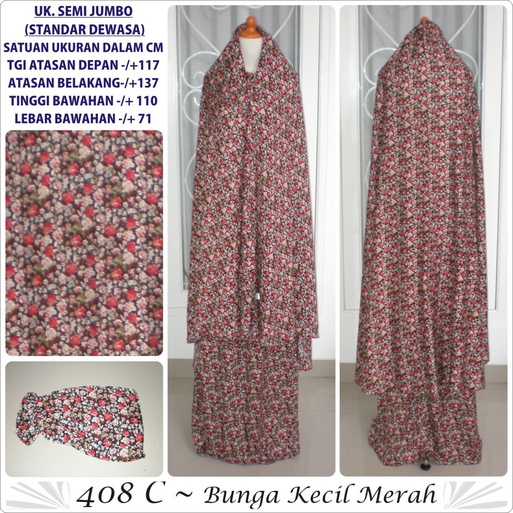 Mukena bali motif bunga kecil katun rayon dewasa 408C semijumbo merah