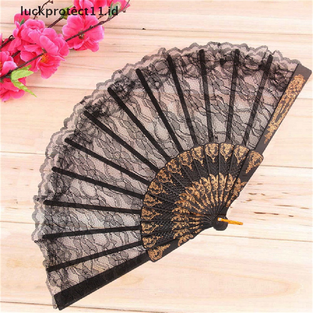 //HG&amp;ID// Black Spanish Style Dance Party Wedding Lace Silk Folding Hand Held Flower Fan .