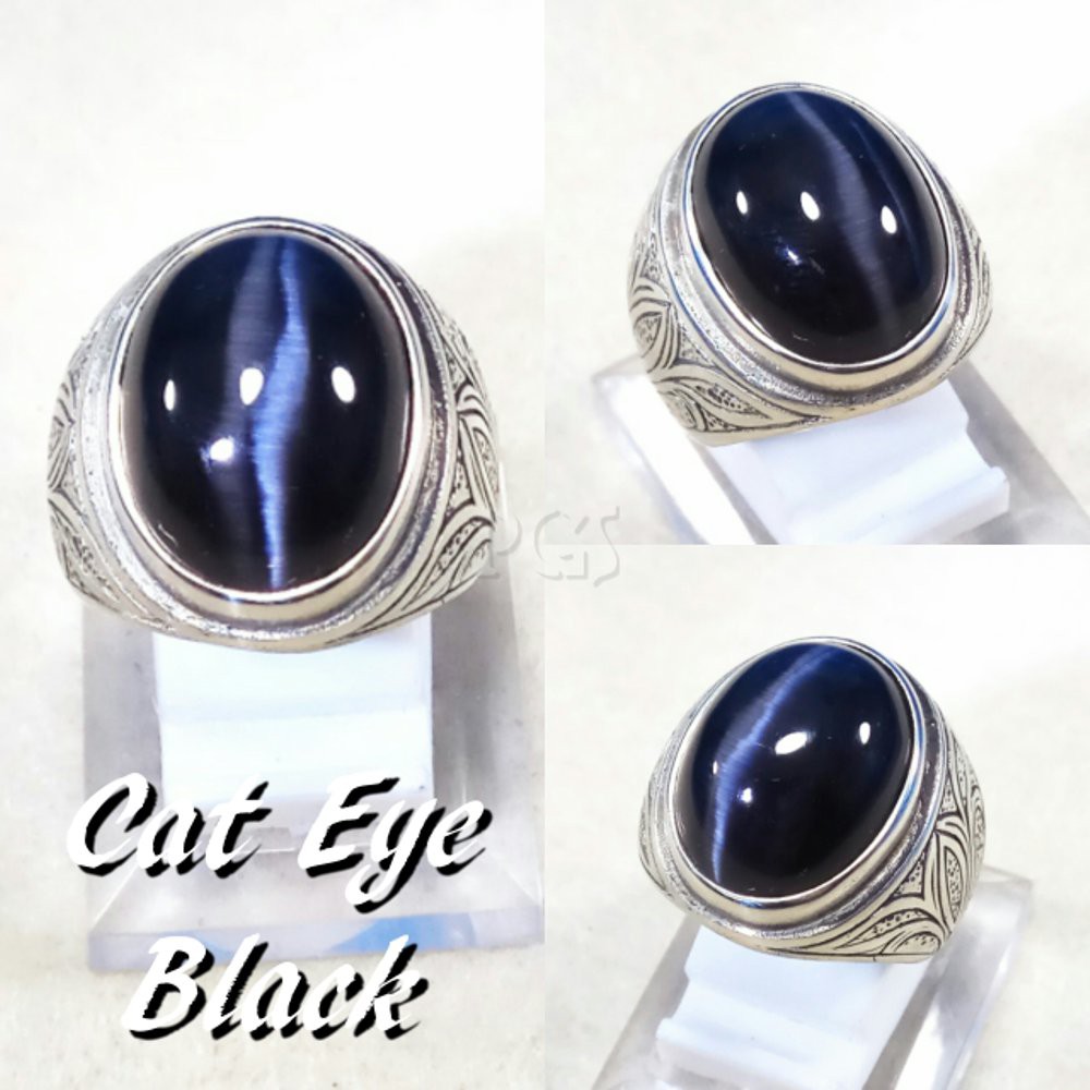 CINCIN BATU AKIK BLACK CAT EYE PRESISI GARIS TENGAH