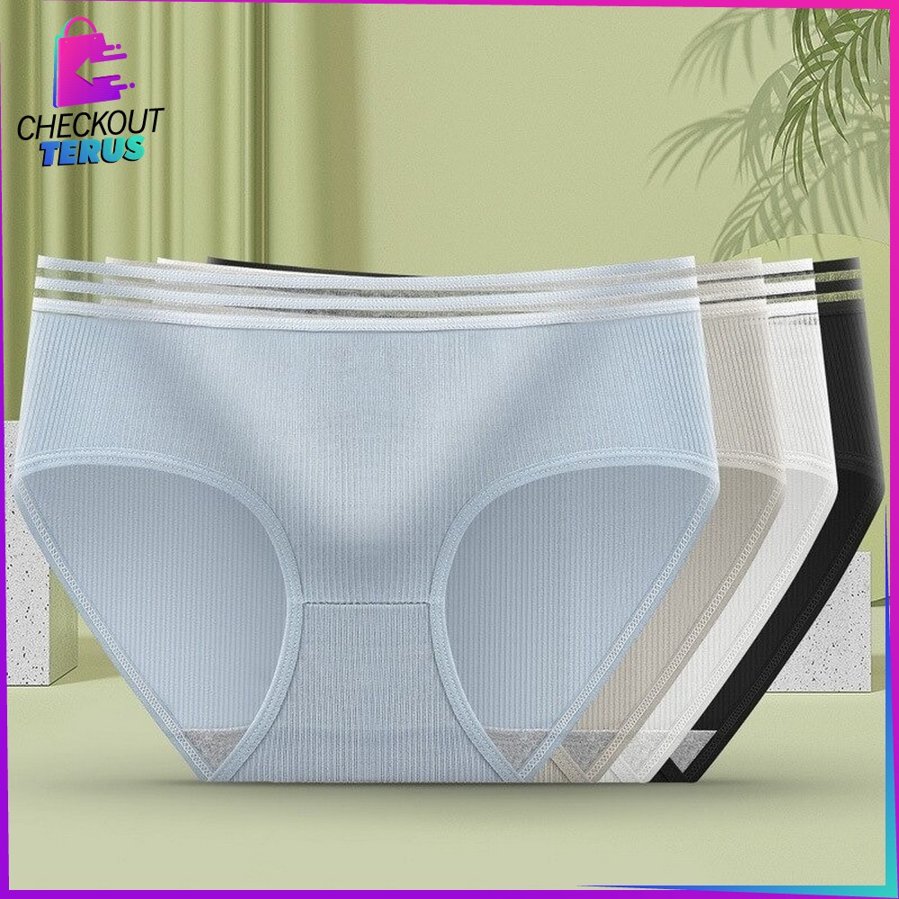 CT P126 Celana Dalam Wanita Garis Motif Polos Pakaian Dalam Wanita Panties Segitiga Impor