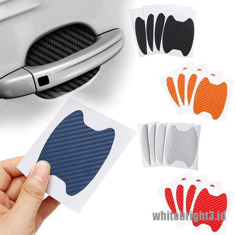 4pcs / Set Stiker Pelindung Gagang Pintu Mobil Bahan Carbon Fiber Anti Gores Warna Putih