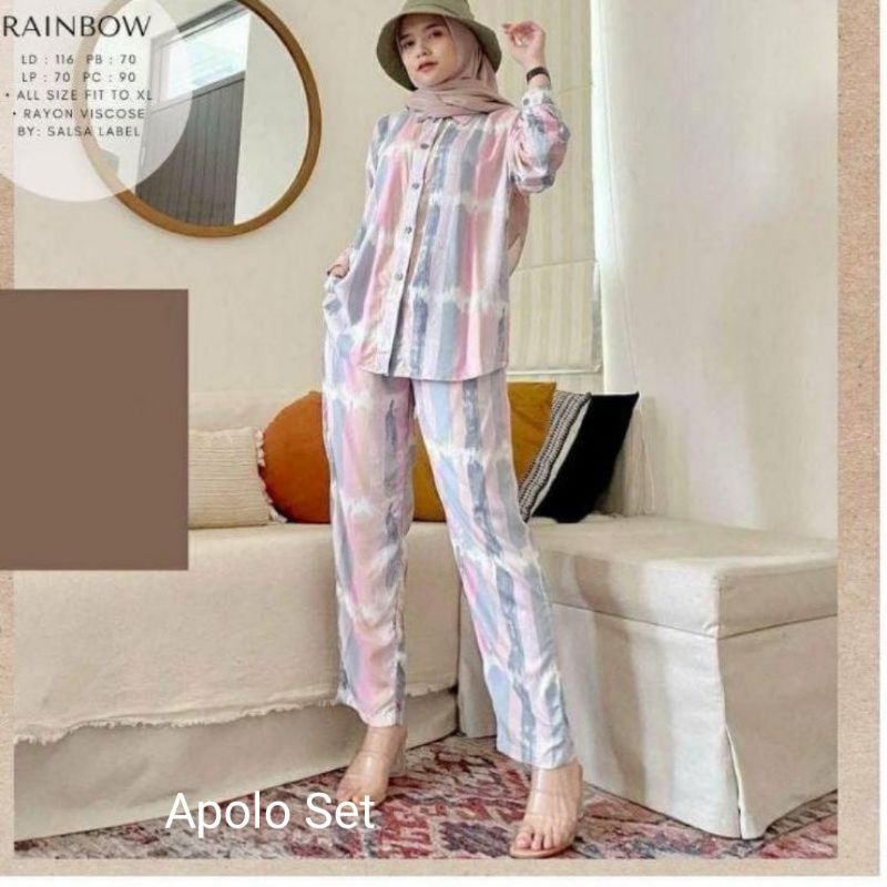 BELLE ONE SET / SETELAN RAYON DAILY ONE SET BAJU SETELAN WANITA KEKINIAN-ONESET(RAINBOW)