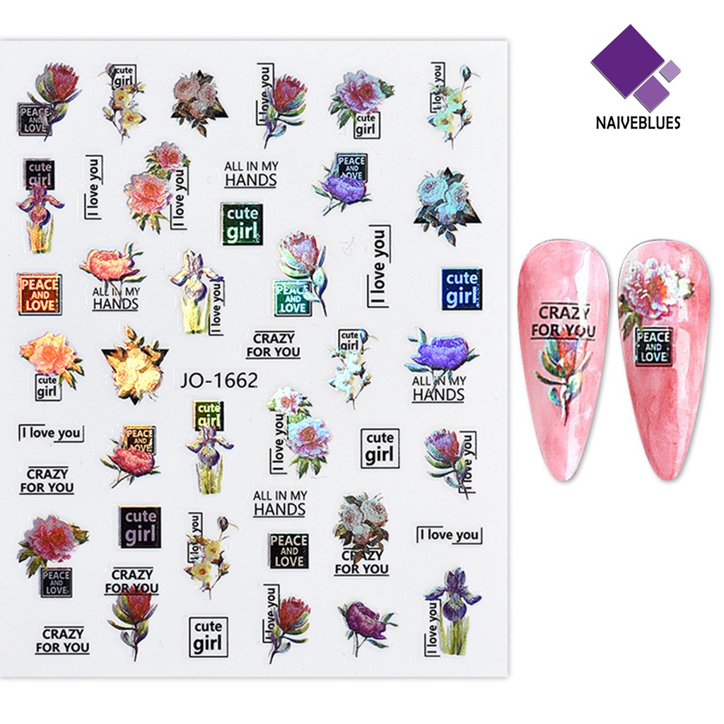 Naiveblue &gt; Stiker Kuku Tahan Air Motif Bunga Untuk Nail Art DIY