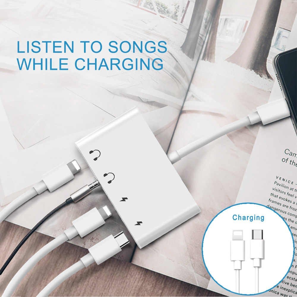 Lightning To 3.5mm Aux Audio GL101 adapter Splitter With Type C Charge Port 4 in 1