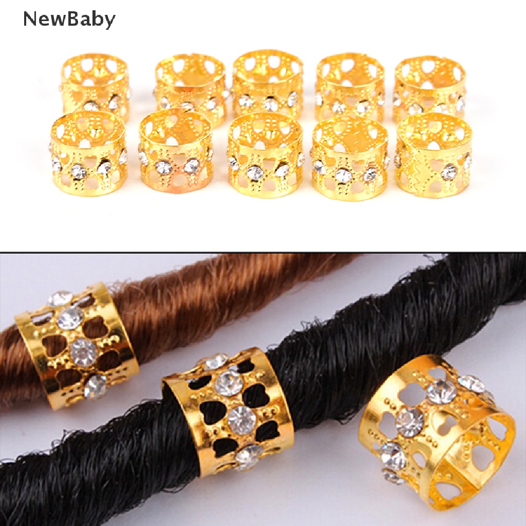 Newbaby 10Pcs Cincin Rambut Kepanggimbal Hias Berlian Imitasi Untuk Wanita