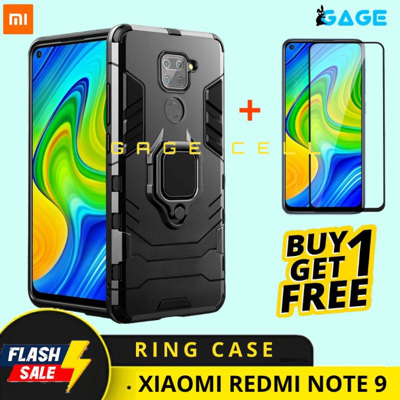 FREE TEMPERED GLASS FULL LAYAR XIAOMI REDMI NOTE 9 HARDCASE HARD CASE RING ROBOT ARMOR REDMI NOTE9