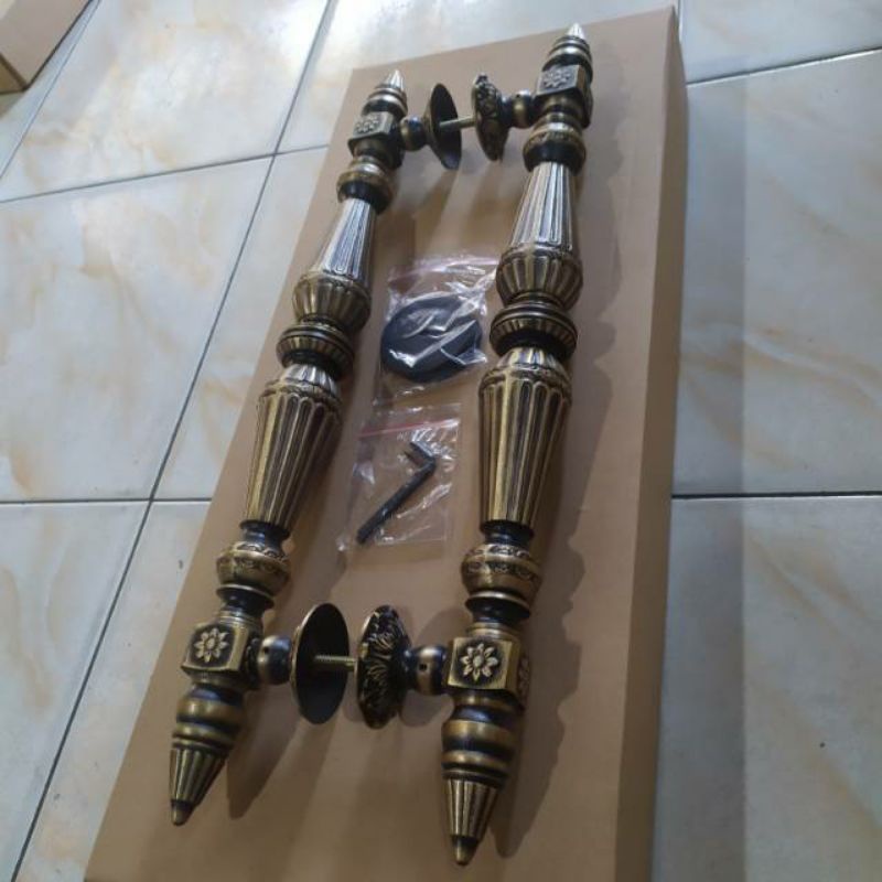 Handle Pintu / Gagang Pintu Rumah Pagar Kuningan Antik Motif Menara 60cm