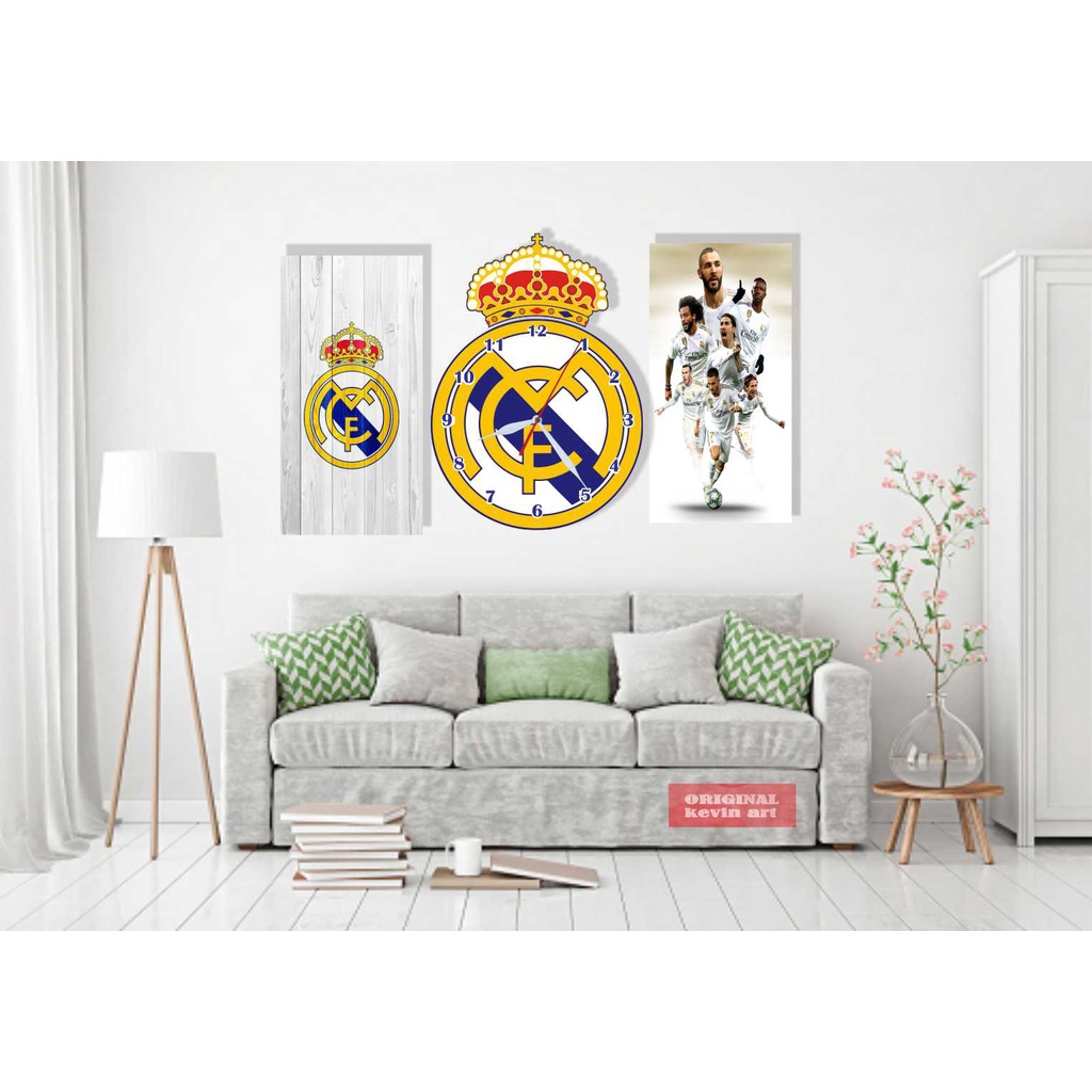 JAM DINDING KAYU MINIMALIS LOGO REAL MADRID KARAKTER TEMPEL TEMBOK UNIK CUSTOM BESAR BELI JAM DINDING GRATIS HIASAN DINDING 1 SET PROMO DEKORASI DINDING KAMAR TIDUR AESTHETIC KARAKTER ARTISTIK MURAH MINIMALIS MODERN MEWAH CUSTOM POSTER KAYU KLUB BOLA