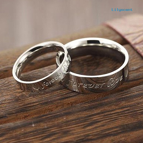 Ls Cincin Pasangan Motif Print Tulisan Forever Love Untuk Pria / Wanita