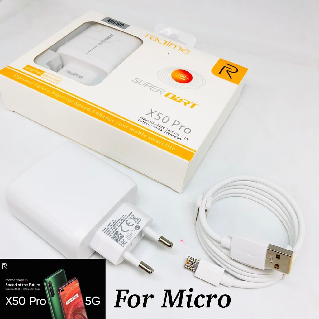 Travel Charger Super dart Vooc Realme X50 Pro Fast Charging Original for Micro USB &amp; type-c