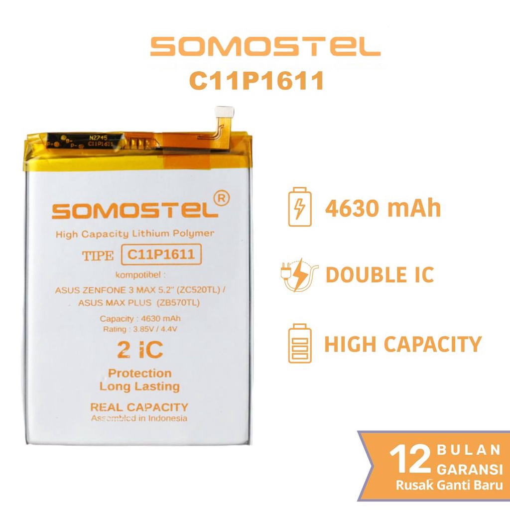 Somostel - C11P1611 Zenfone 3 Max 5.2 ZC520TL / Zenfone Max Plus ZB570TL Batre Batrai Baterai