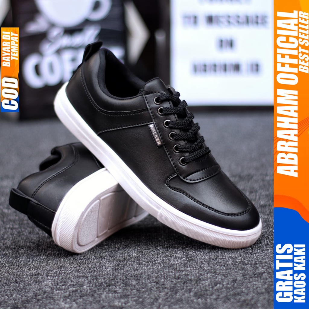 Abraham Tiago - Sepatu Sneakers Casual Pria Hitam Polos Kerja