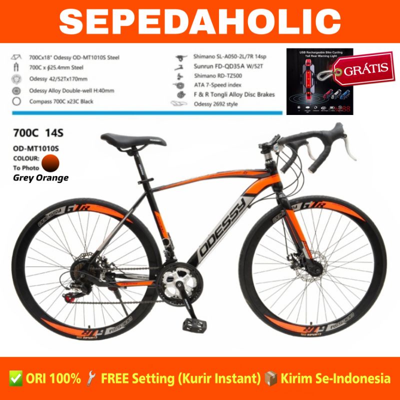 Sepeda Balap Roadbike ODESSY MT 1010S 700C Steel 14 Speed Rem Cakram-Grey Orange