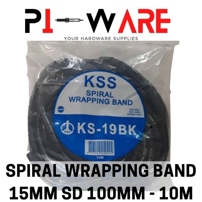 KSS KS-19BK Spiral Wrapping Band Kabel Cable 15mm sampai 100mm HITAM