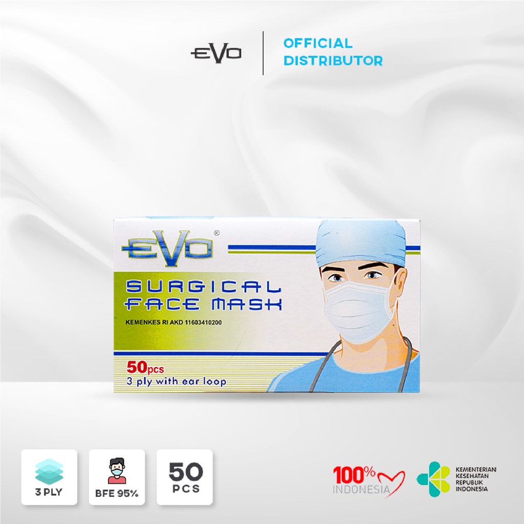 Masker Evo Surgical EARLOOP Isi 50 Pcs