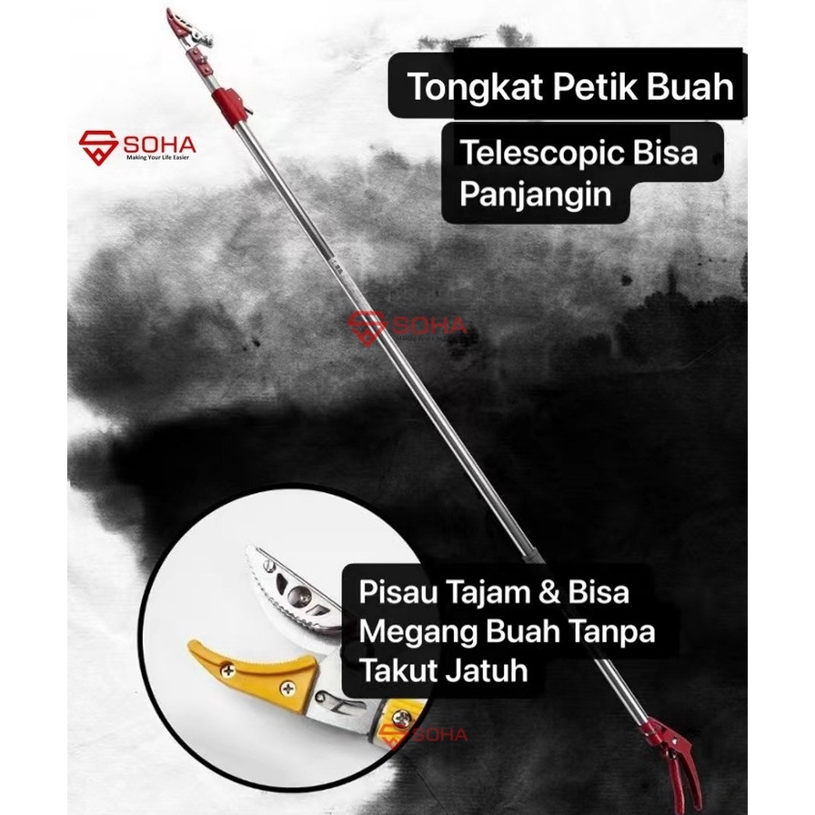 PCK-09 Alat Tongkat Pemetik Buah Panjang Telescopik Pemangkasan Ranting Pohon Gergaji Tree Pruner Saw Blade Gunting Petik Buah Tinggi Tersedia Ukuran Panjang 1.2 Meter / Telescopic 1.8M - 3 Meter / 2.2 M - 4 Meter