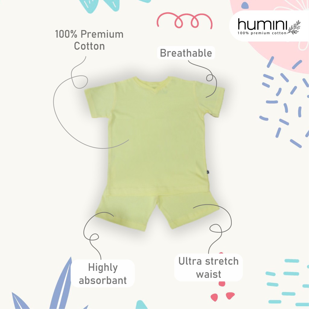 Kaos Anak V-Neck Polos Atasan Bawahan Set Warna Warni 100% Premium Cotton - YELLOW