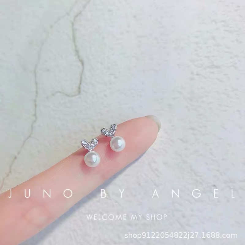 Anting Stud 925 Silver Bentuk Hewan Bunga Hati Mini Aksen Mutiara Untuk Wanita