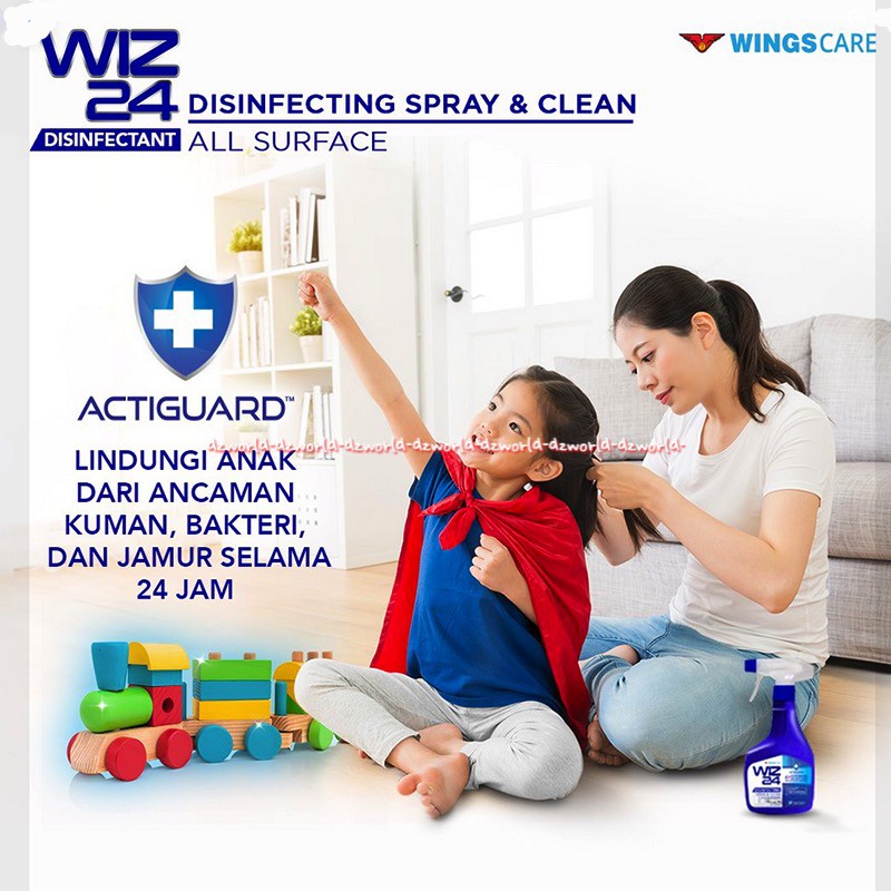 Wiz 24 Disinfecting 450ml Spray &amp; Clean All Surface Pembersih Desinfektan Wiz24 Semprot Desinfektan