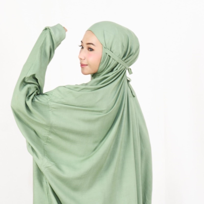 Mukena Dewasa Terusan Terbaru Mukenah Hadramaut Terompah Bordir Polos Bahan Rayon Super Jumbo 2IN1 Traveling Hitam Putih Pashmina