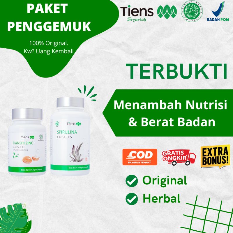 (TERLARIS) PAKET SUPLEMEN PENGGEMUK BADAN ZINC CAPSULES & SPIRULINA CAPSULES ANAK DEWASA PENAMBAH BE