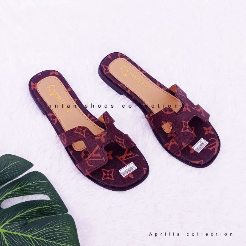 Sandal flat teplek selop slip on anti licin/sendal selop wanita kekinian/flat sandal wanita harian