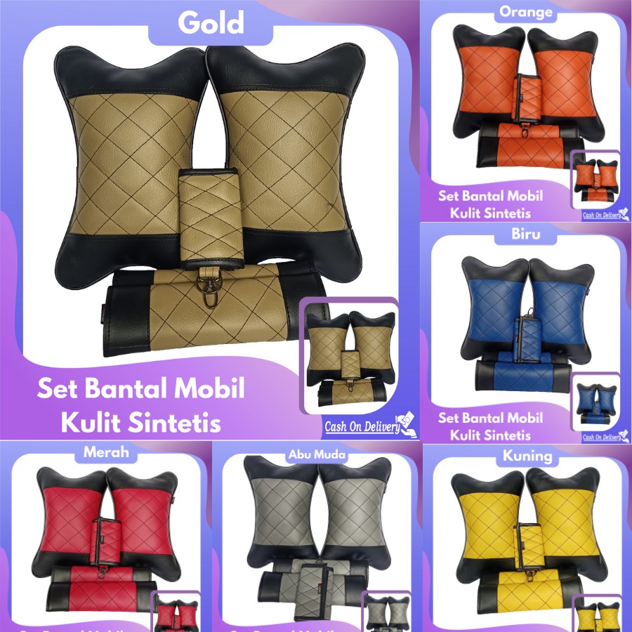 Set Bantal Mobil Premium 3 in 1 isi 2 bantal mobil 2 seatbelt dan 1 dompet stnk