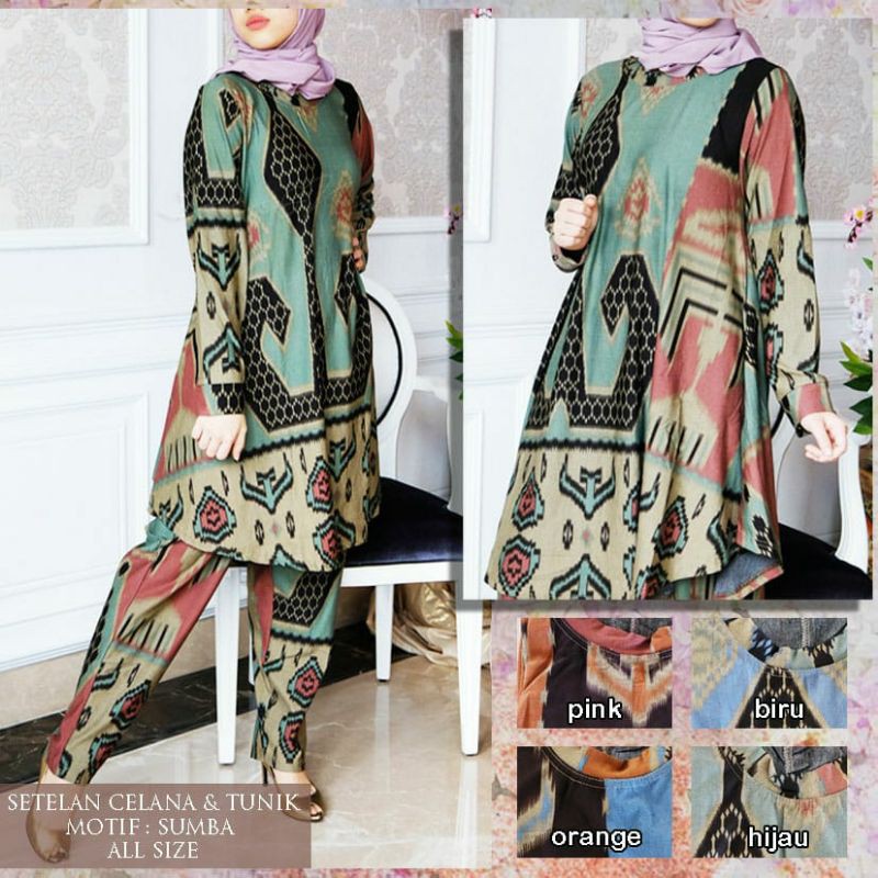 SETELAN CELANA TUNIK LOS DENIM SUMBAWA, JESS NAD, BAHAN CALVIN JEANS-UKURAN SMALL dan STANDAR