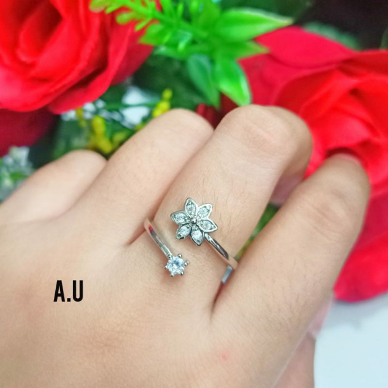 cincin simple permata motif, elegan lapis logam emas silver &amp; gold (COD)
