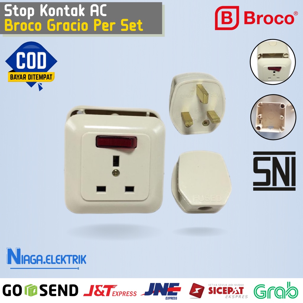 Stop Kontak dan Steker Tombol untuk AC Air Conditioner / Colokan sambungan terminal gepeng kaki 3 ti