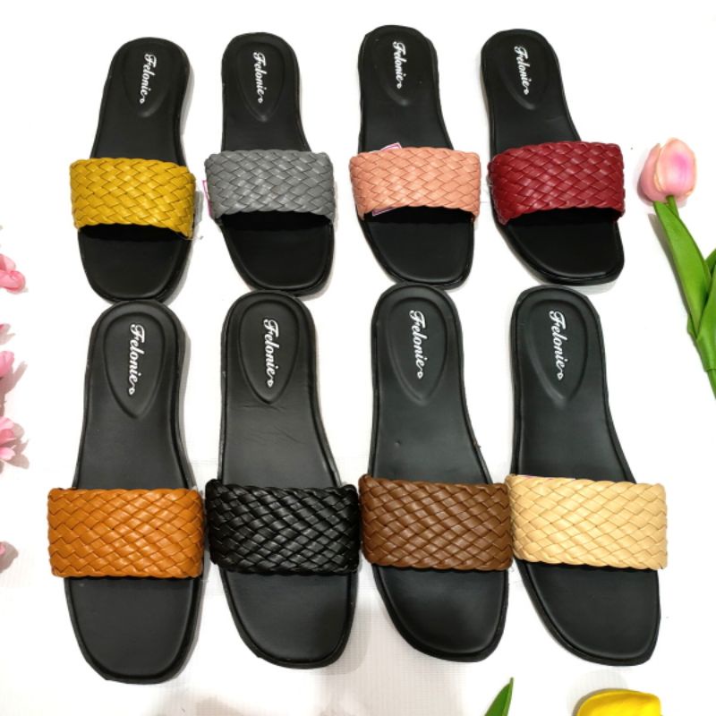 sandal wanita selop Felonie WK 01 anyaman terbaru keren Trendy kekinian