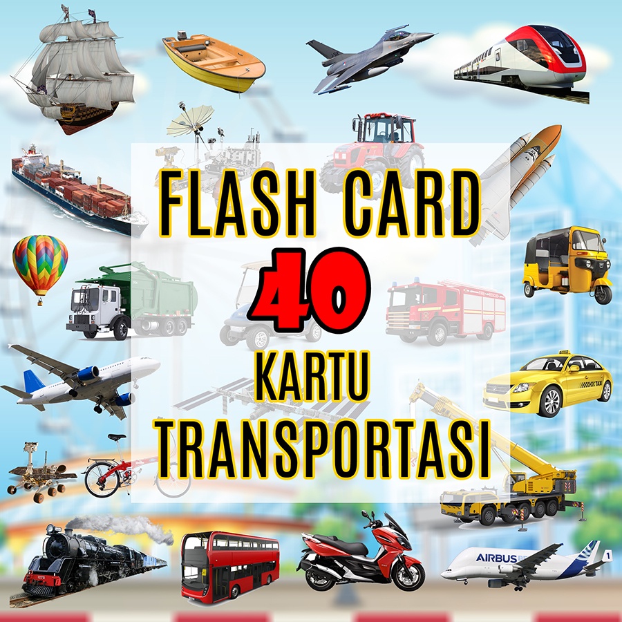 Flashcard Edukasi Transportasi 40 Kartu Indonesia dan Inggris