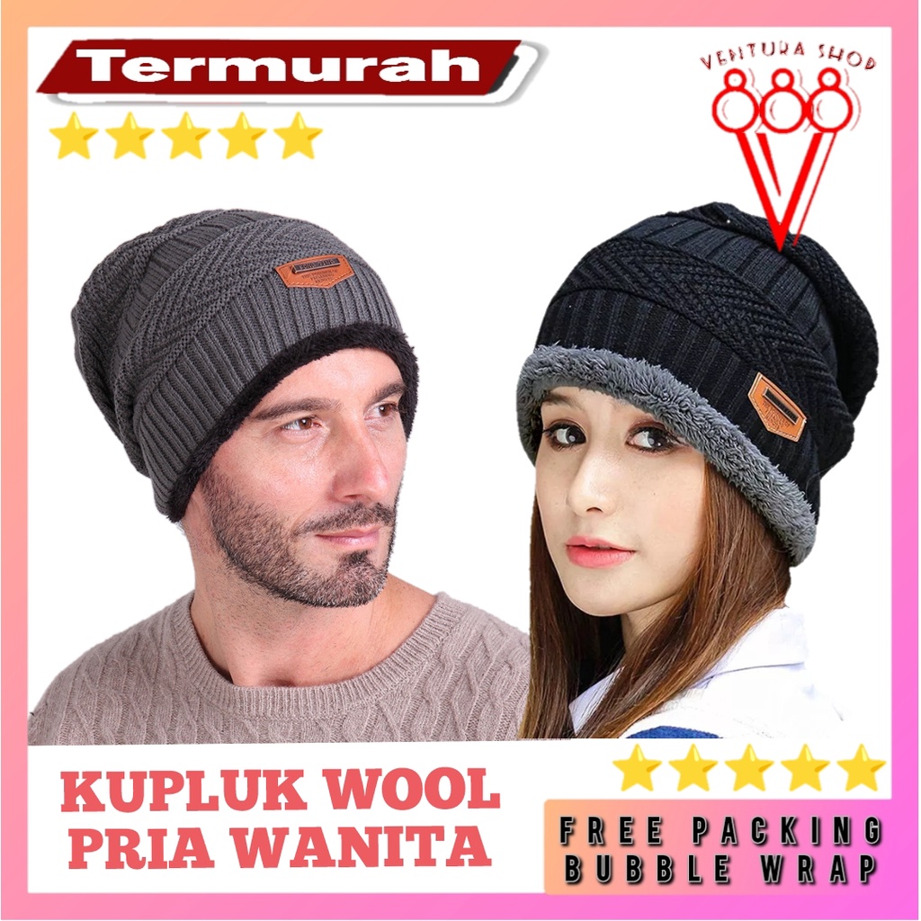 Topi Kupluk Dewasa Pria Wanita Rajut Bulu Wol Topi Kupluk Gunung Hangat Tebal