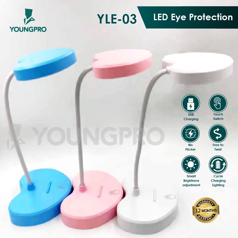 Lampu LED Baca Meja Belajar Rechargeable Bentuk Love 3 Warna Cahaya Warm White Natural Light - YLE03