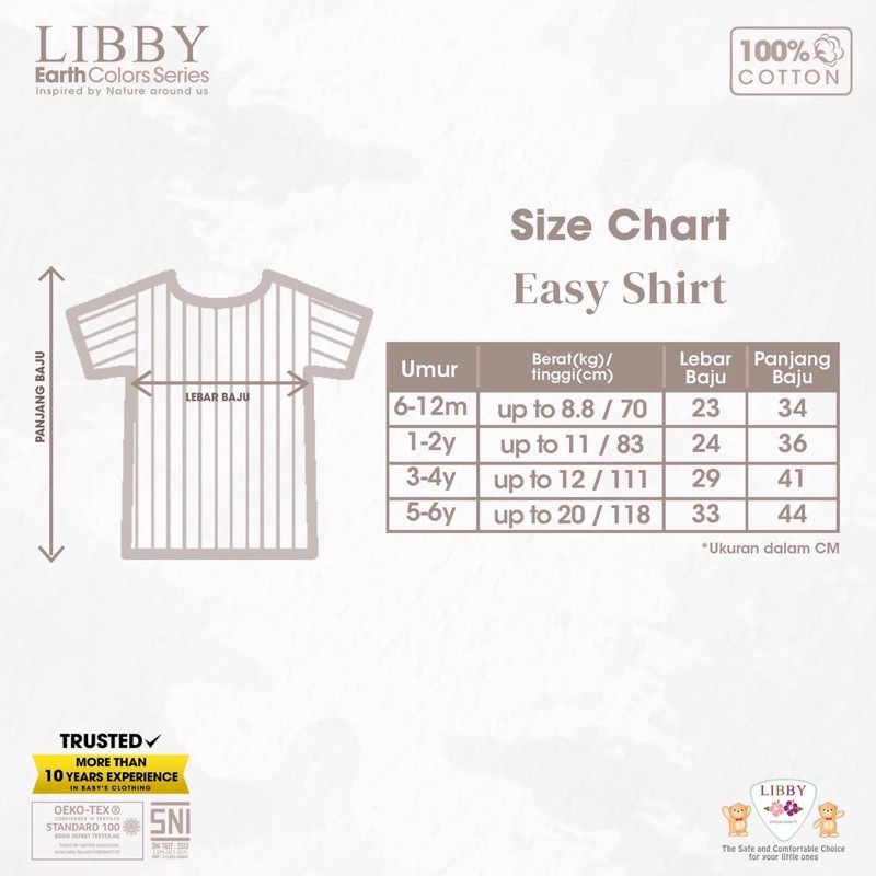 Baju Kaos Bayi Anak Atasan  Oblong LIBBY Earth Color Easy Shirt 9 Bulan - 8 Tahun