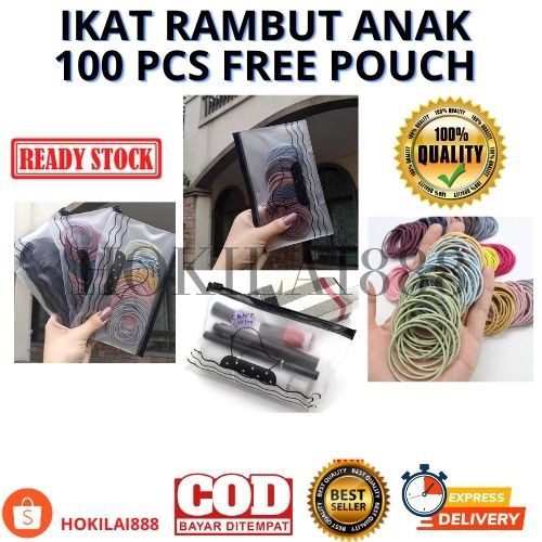 Ikat Rambut Polos Elastis Ala Korea Isi 100 Pcs ( Free Pouch)